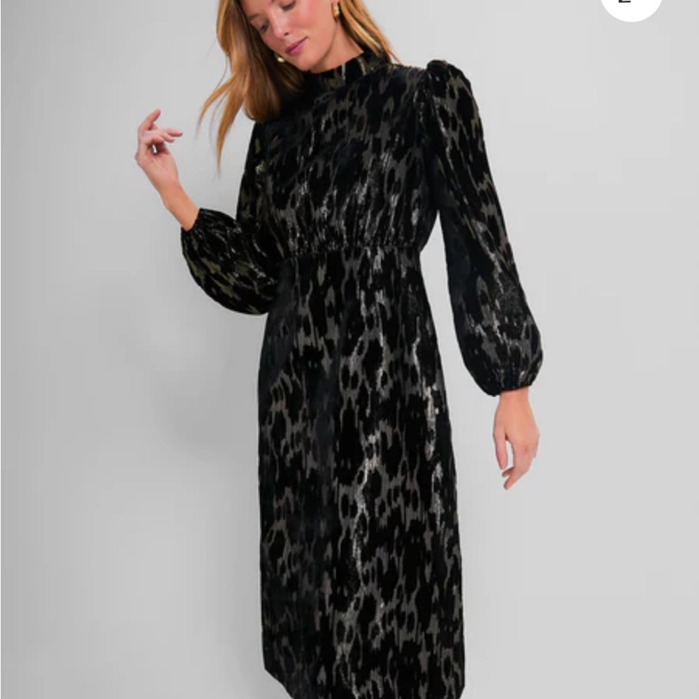 Pomander Place Black and Silver Sheath Dress with Bishop Sleeves